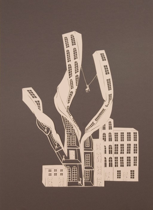 Twisted Buildings II, Cut Paper by Gail Cunningham 